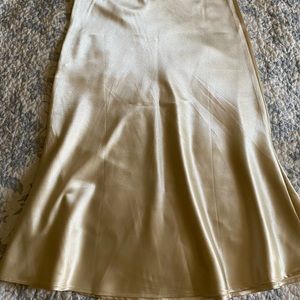 Champagne Satin Midi Skirt